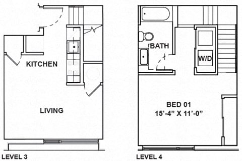Floor plan for 1 bed, 1 bath, 662 sqft